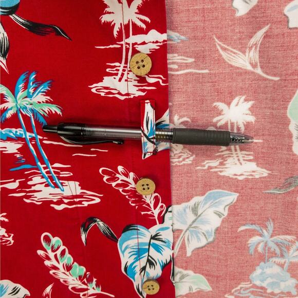 Caribbean Hawaiian Print Shirt Men's Medium Hidden Travel Pockets Red Floral - Picture 8 of 13